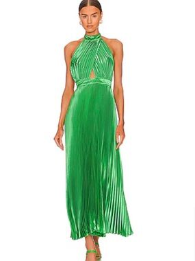 Emerald Green Pleated Halter Midi Dress